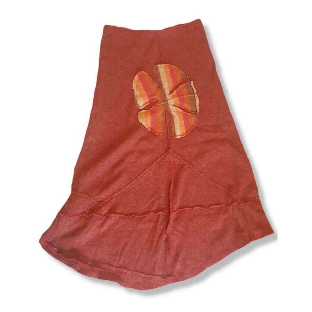 Moth Bit Brand S/M Maroon Wool Skirt with Embroidered Boho Design Fall Colors
